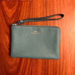 Coach Aqua Leather Corner Zip Wristlet